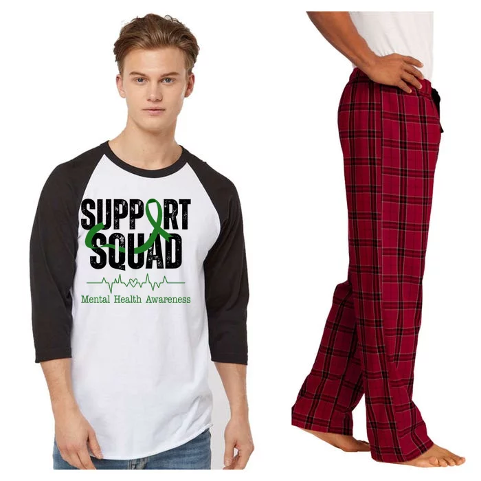 Support Squad Mental Health Awareness Heartbeat Ribbon Raglan Sleeve Pajama Set