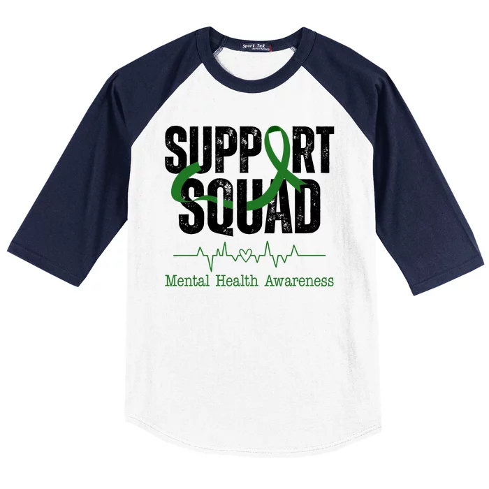 Support Squad Mental Health Awareness Heartbeat Ribbon Baseball Sleeve Shirt