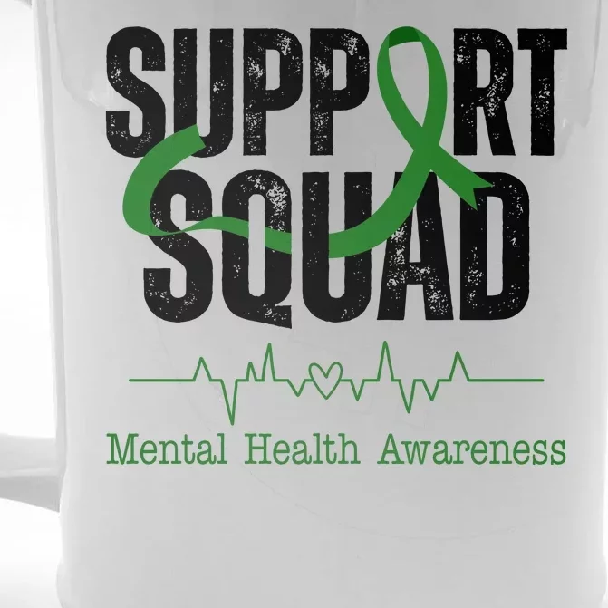 Support Squad Mental Health Awareness Heartbeat Ribbon Front & Back Beer Stein