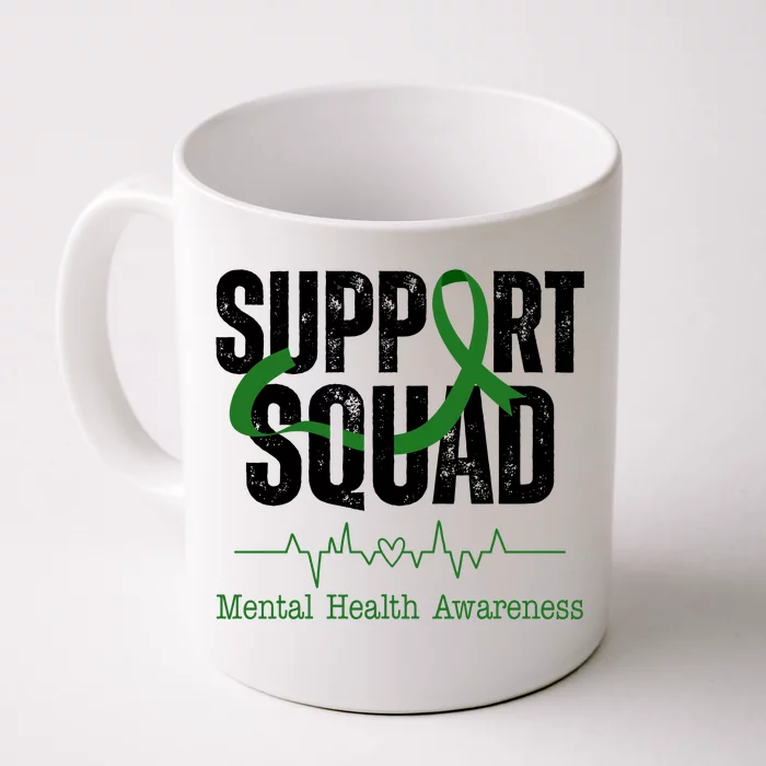 Support Squad Mental Health Awareness Heartbeat Ribbon Front & Back Coffee Mug