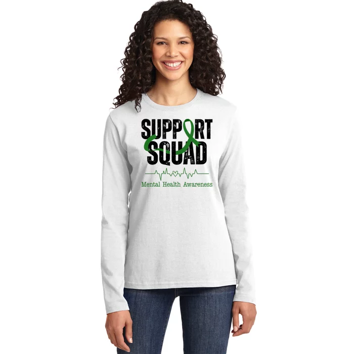 Support Squad Mental Health Awareness Heartbeat Ribbon Ladies Long Sleeve Shirt