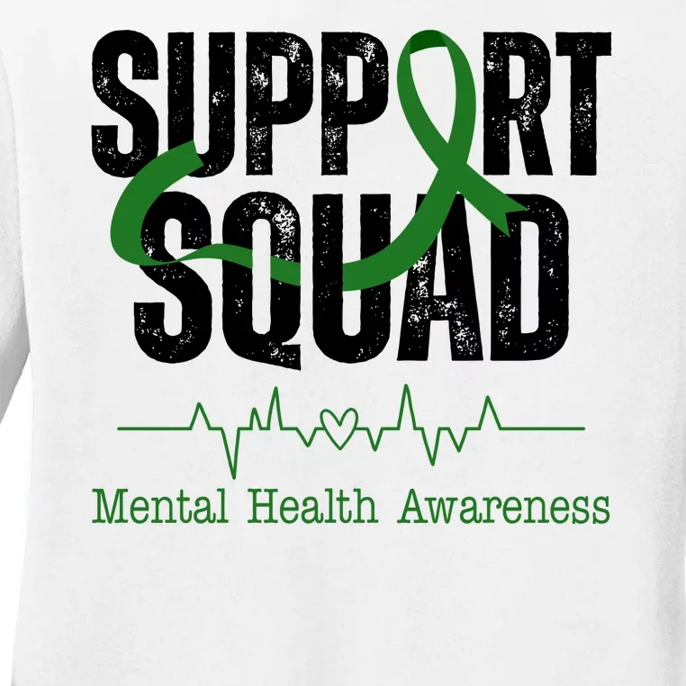 Support Squad Mental Health Awareness Heartbeat Ribbon Ladies Long Sleeve Shirt