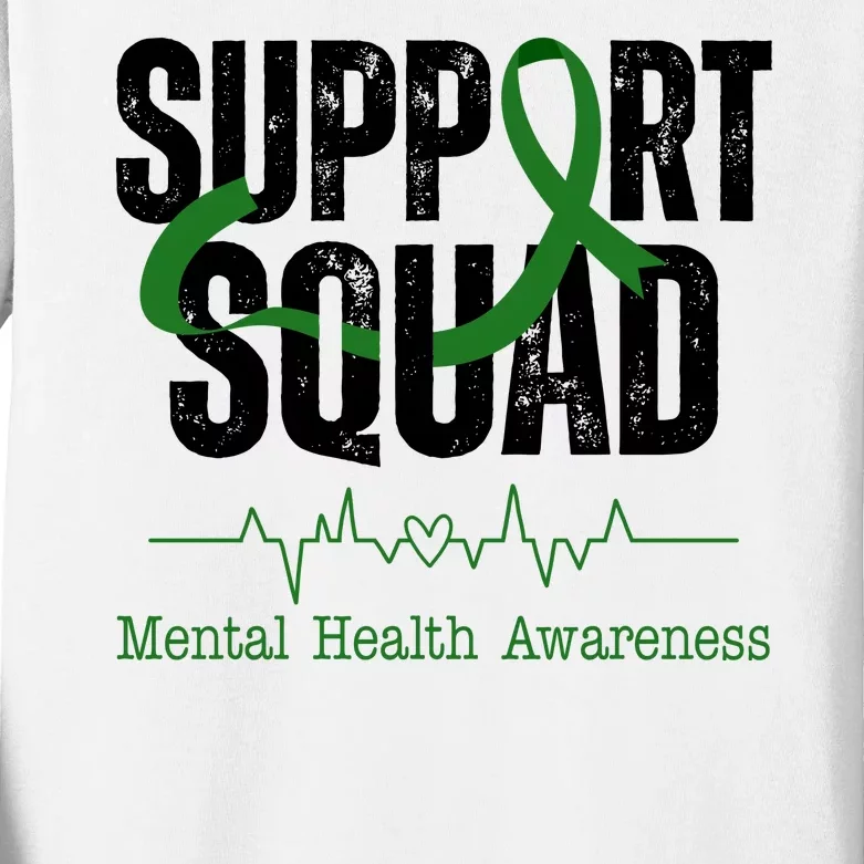 Support Squad Mental Health Awareness Heartbeat Ribbon Kids Long Sleeve Shirt