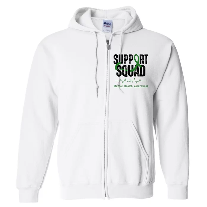 Support Squad Mental Health Awareness Heartbeat Ribbon Full Zip Hoodie