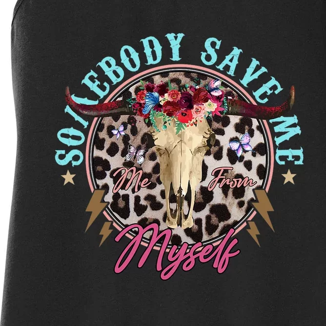 Somebody Save Me Country Music Retro Cowgirl Western Women's Racerback Tank