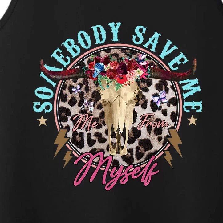 Somebody Save Me Country Music Retro Cowgirl Western Performance Tank