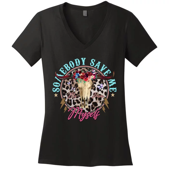 Somebody Save Me Country Music Retro Cowgirl Western Women's V-Neck T-Shirt