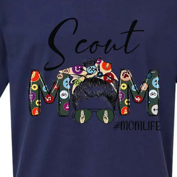 Scouting Scout Mom Life Messy Bun Hair MotherS Day Sueded Cloud Jersey T-Shirt