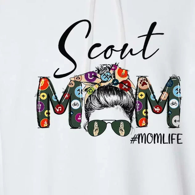 Scouting Scout Mom Life Messy Bun Hair MotherS Day Garment-Dyed Fleece Hoodie