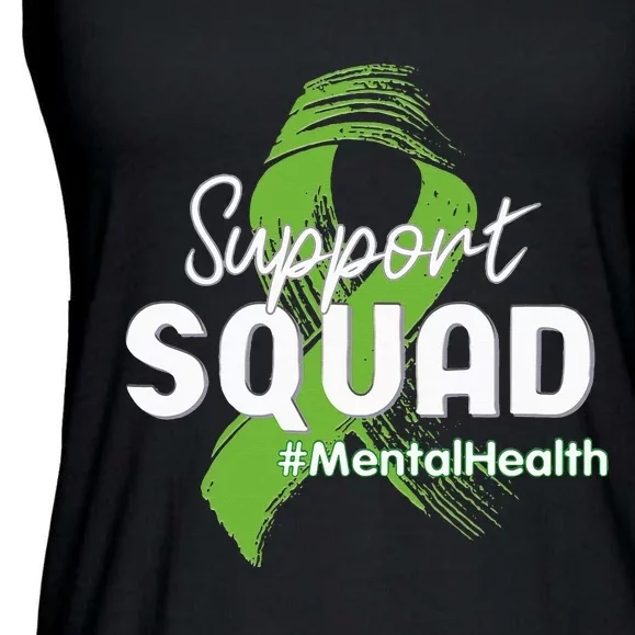 Support Squad Mental Health Awareness Lime Green Ribbon Ladies Essential Flowy Tank