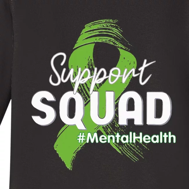 Support Squad Mental Health Awareness Lime Green Ribbon Baby Long Sleeve Bodysuit