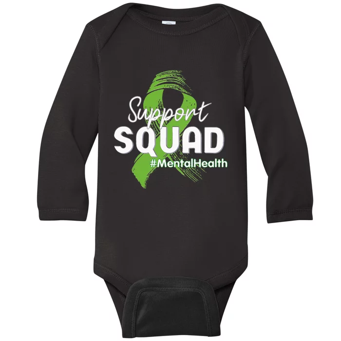 Support Squad Mental Health Awareness Lime Green Ribbon Baby Long Sleeve Bodysuit