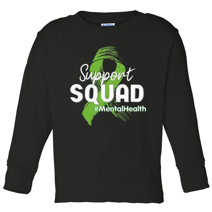 Support Squad Mental Health Awareness Lime Green Ribbon Toddler Long Sleeve Shirt