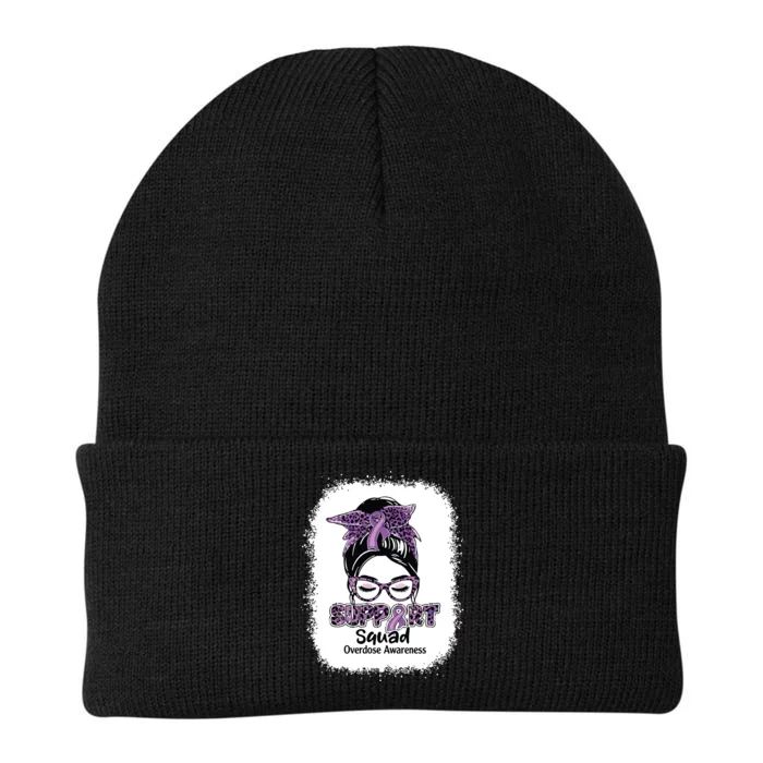 Support Squad Messy Bun Purple Ribbon Overdose Awareness Knit Cap Winter Beanie