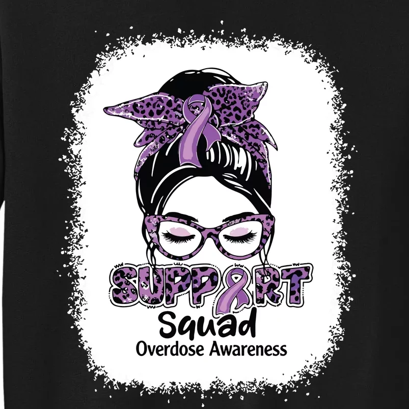 Support Squad Messy Bun Purple Ribbon Overdose Awareness Tall Sweatshirt