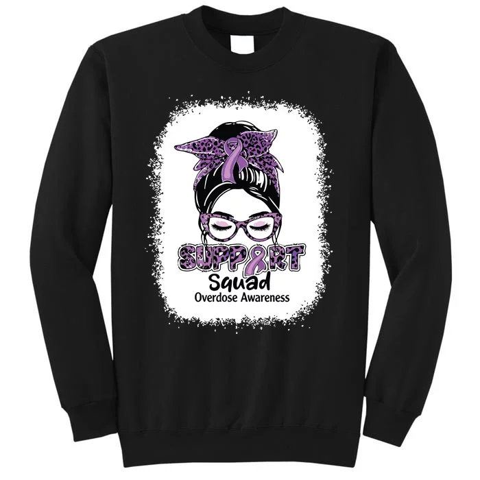 Support Squad Messy Bun Purple Ribbon Overdose Awareness Tall Sweatshirt