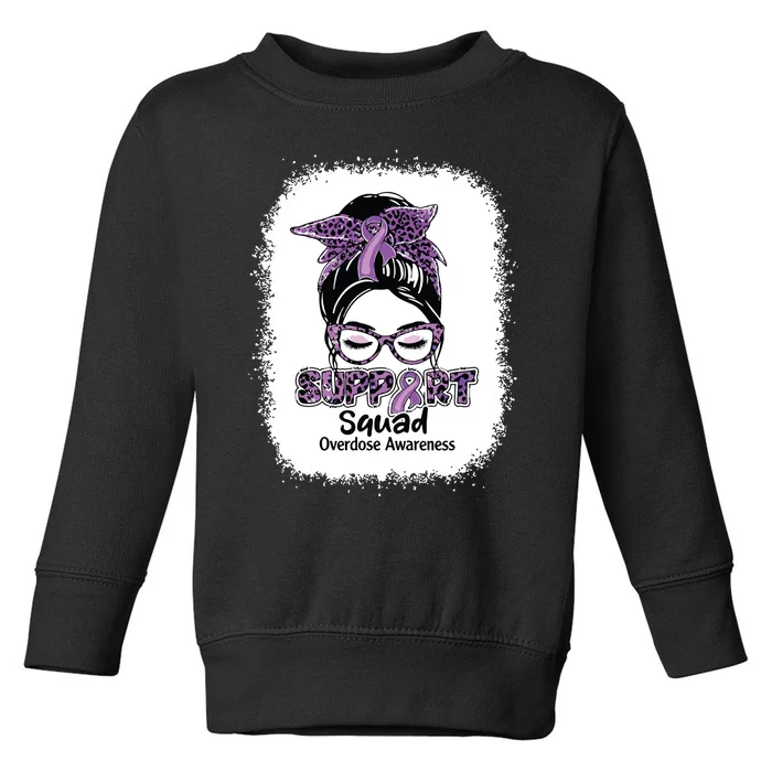 Support Squad Messy Bun Purple Ribbon Overdose Awareness Toddler Sweatshirt