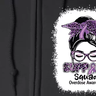 Support Squad Messy Bun Purple Ribbon Overdose Awareness Full Zip Hoodie