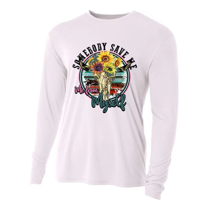 Somebody Save Me Country Music Retro Cowgirl Cooling Performance Long Sleeve Crew