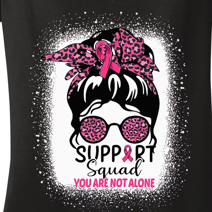 Support Squad Messy Bun Pink Warrior Breast Cancer Awareness Women's V-Neck T-Shirt