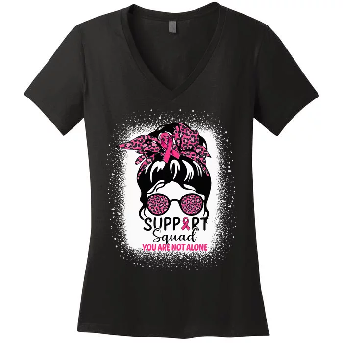 Support Squad Messy Bun Pink Warrior Breast Cancer Awareness Women's V-Neck T-Shirt