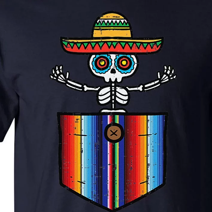 Serape Skeleton Mariachi Pocket Cinco De Mayo Mexican Party Tall T-Shirt