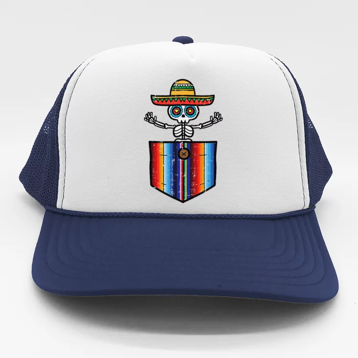 Serape Skeleton Mariachi Pocket Cinco De Mayo Mexican Party Trucker Hat