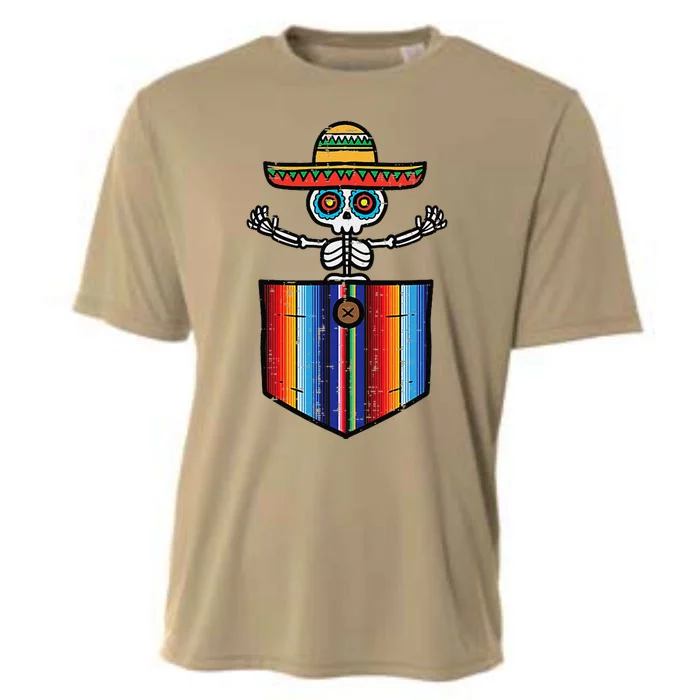 Serape Skeleton Mariachi Pocket Cinco De Mayo Mexican Party Cooling Performance Crew T-Shirt