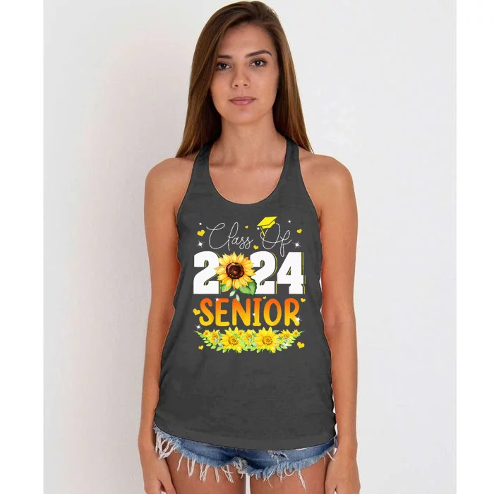 Sunflower Senior Mom 24 Graduation Senior Class Of 2024 Women's Knotted Racerback Tank