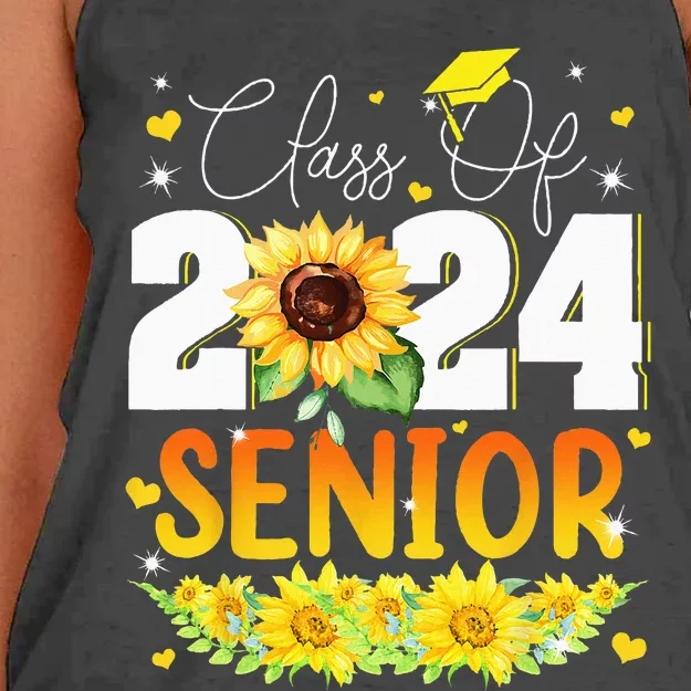 Sunflower Senior Mom 24 Graduation Senior Class Of 2024 Women's Knotted Racerback Tank