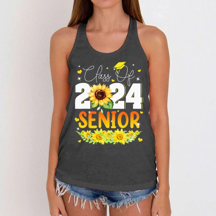 Sunflower Senior Mom 24 Graduation Senior Class Of 2024 Women's Knotted Racerback Tank