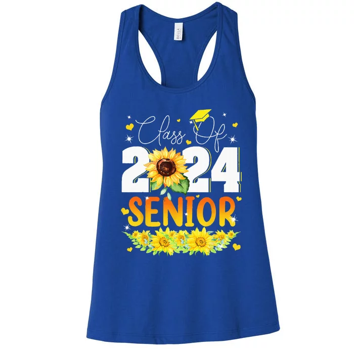 Sunflower Senior Mom 24 Graduation Senior Class Of 2024 Women's Racerback Tank