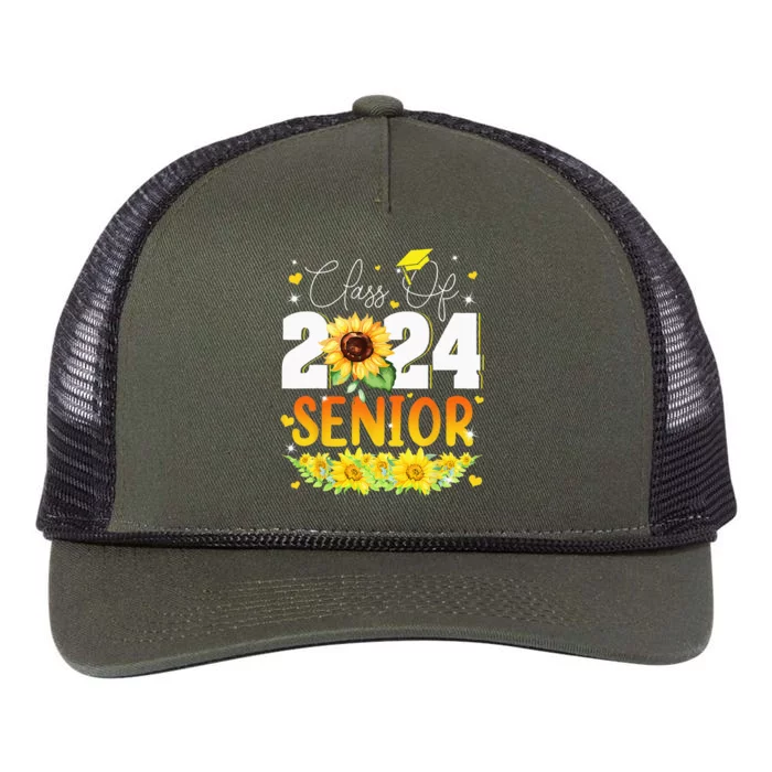 Sunflower Senior Mom 24 Graduation Senior Class Of 2024 Retro Rope Trucker Hat Cap