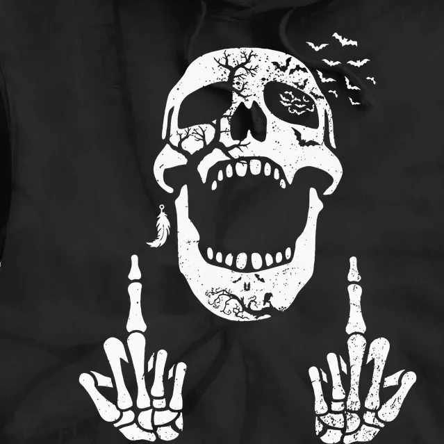 Spooky Skeleton Middle Finger Halloween Skull Tie Dye Hoodie