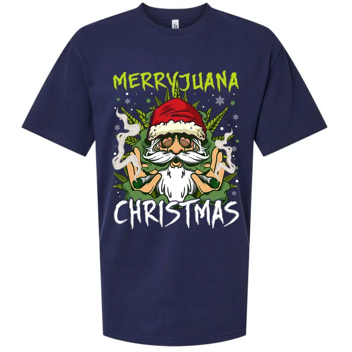 Santa Smoking Merrijuana Christmas Funny Weed Sueded Cloud Jersey T-Shirt