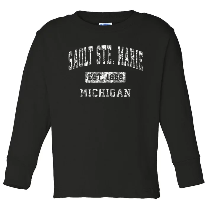 Sault Ste. Marie Michigan Mi Vintage Established Sports Toddler Long Sleeve Shirt