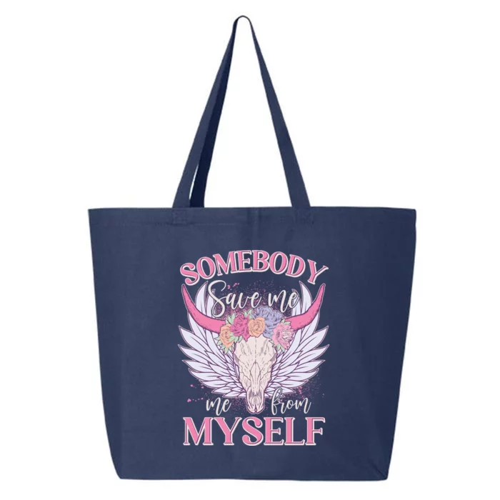 Somebody Save Me Me From Myself Vintage Boho Cow Skull 25L Jumbo Tote