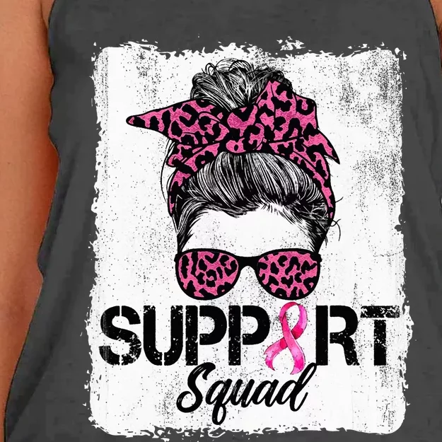 Support Squad Messy Bun Pink Warrior Breast Cancer Awareness Women's Knotted Racerback Tank