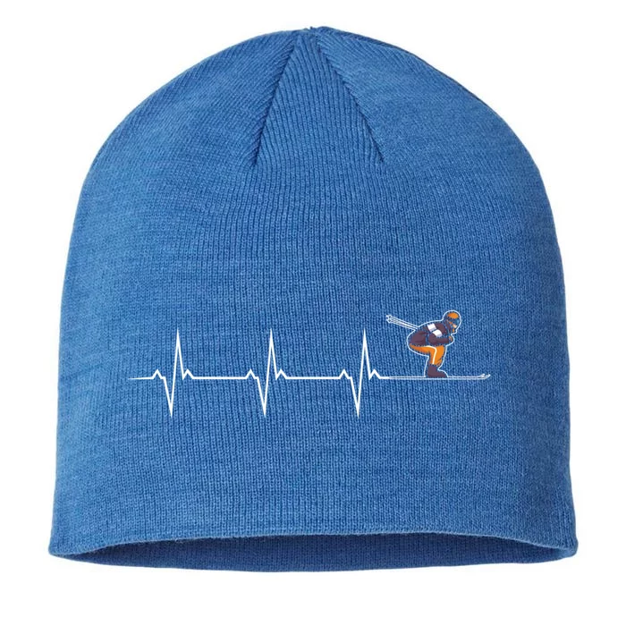 Ski Skiing Mountains Heartbeat Skier Gift 8 1/2in Sustainable Knit Beanie