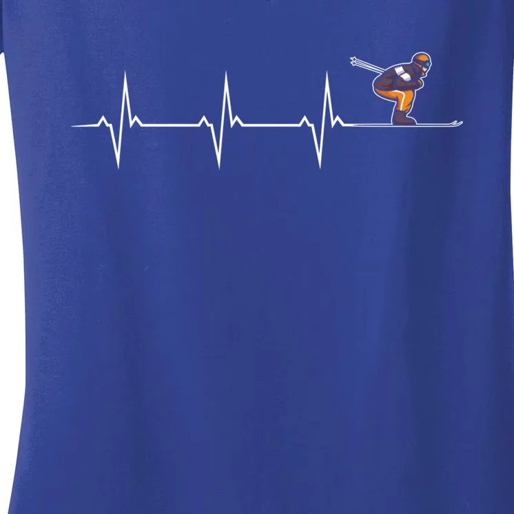 Ski Skiing Mountains Heartbeat Skier Gift Women's V-Neck T-Shirt