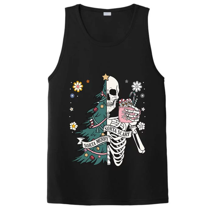 Sorta Scary Merry Sorta Christmas Skeleton Tree Santa Performance Tank