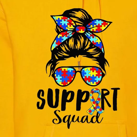 Support Squad Messy Bun Mom Puzzle Autism Premium Hoodie