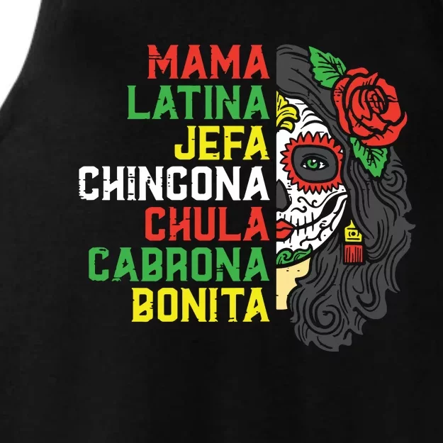 Sugar Skull Mama Latina Dia De Los Muertos Mexican Halloween Ladies Tri-Blend Wicking Tank