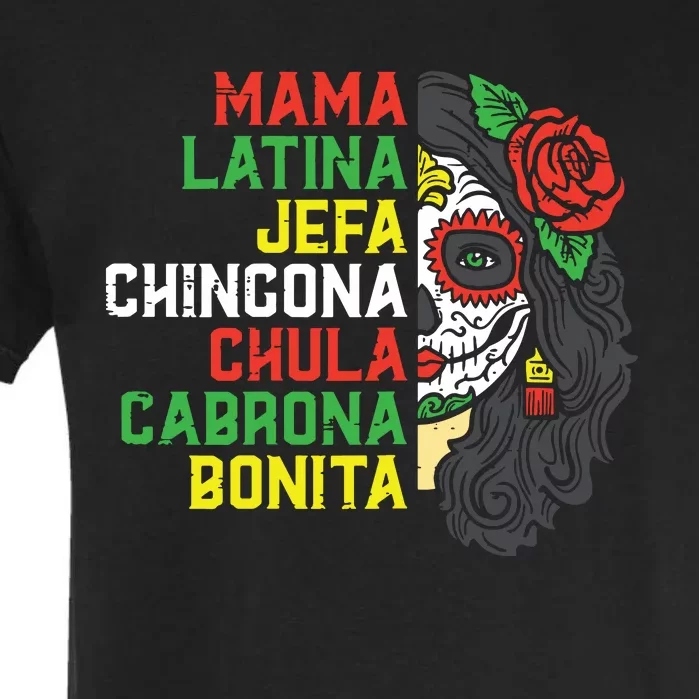 Sugar Skull Mama Latina Dia De Los Muertos Mexican Halloween Garment-Dyed Heavyweight T-Shirt