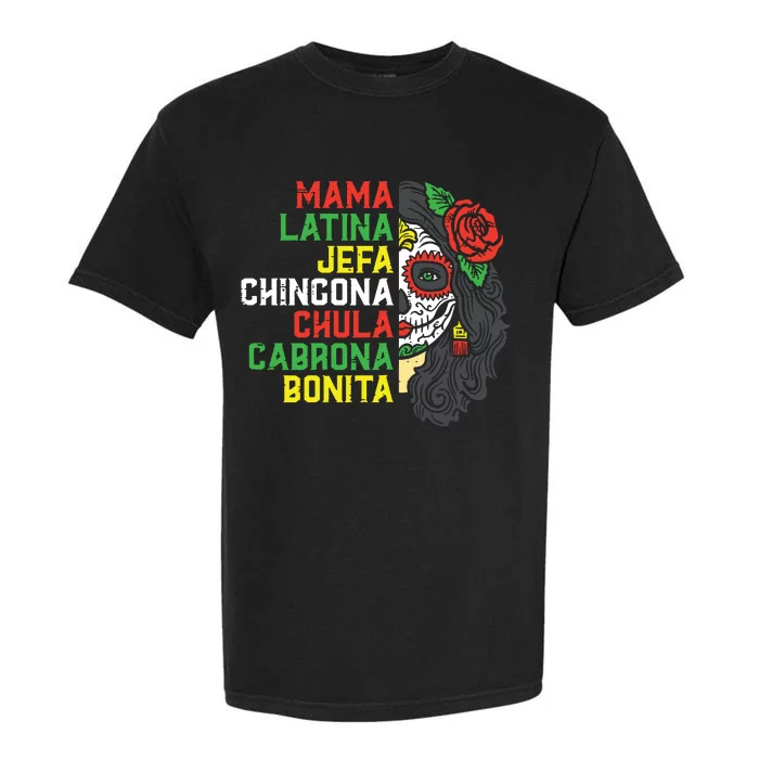 Sugar Skull Mama Latina Dia De Los Muertos Mexican Halloween Garment-Dyed Heavyweight T-Shirt