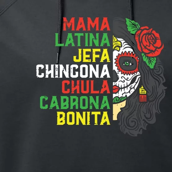 Sugar Skull Mama Latina Dia De Los Muertos Mexican Halloween Performance Fleece Hoodie