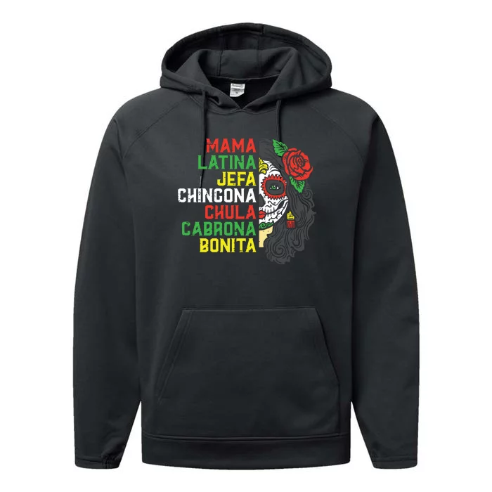 Sugar Skull Mama Latina Dia De Los Muertos Mexican Halloween Performance Fleece Hoodie