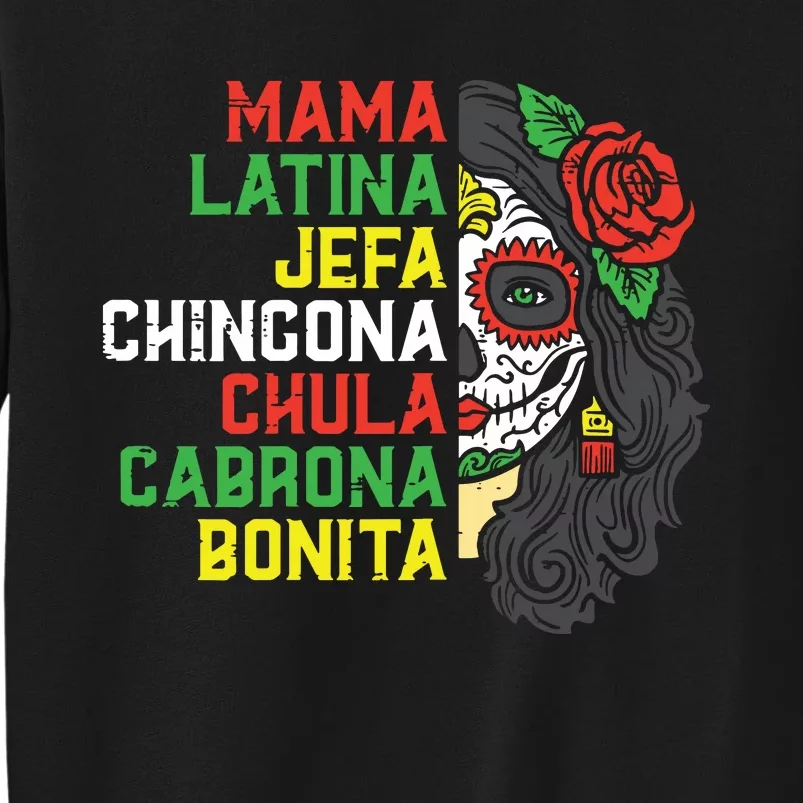 Sugar Skull Mama Latina Dia De Los Muertos Mexican Halloween Tall Sweatshirt