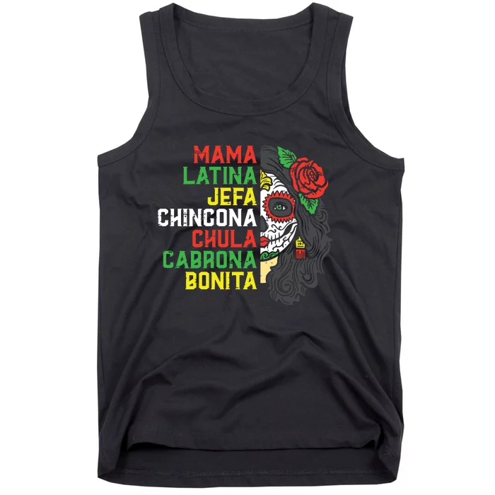 Sugar Skull Mama Latina Dia De Los Muertos Mexican Halloween Tank Top