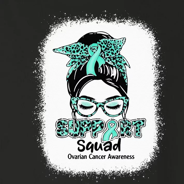 Support Squad Messy Bun Teal Ribbon Ovarian Cancer Awareness Toddler Long Sleeve Shirt